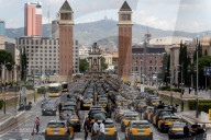 barcelona, the taxi drivers of Barcelona are blocking the city center