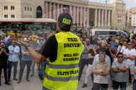 barcelona, the taxi drivers of Barcelona are blocking the city center