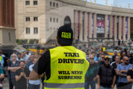 barcelona, the taxi drivers of Barcelona are blocking the city center