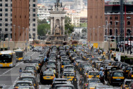 barcelona, the taxi drivers of Barcelona are blocking the city center