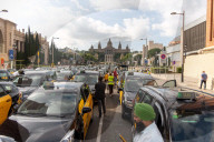 barcelona, the taxi drivers of Barcelona are blocking the city center