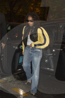 EXCLUSIVE: Lori Harvey Arrives At Paris Hotel In Chic Black And Yellow Leather Jacket - 29 May 2024