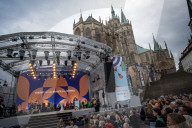 Eroeffnung 103. Deutscher Katholikentag in Erfurt, Thueringen – Bundespraesident Frank-Walter Steinmeier haelt die Eroeffnungsrede auf dem Erfurter Domplatz – 