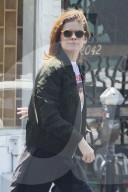 *EXCLUSIVE* Kate Mara wears an Angelina Jolie T-shirt while stopping to greet a friend in LA