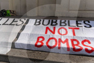 Barcelona - Soap bubbles against the UNVEX drone fair