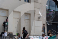 Barcelona - Soap bubbles against the UNVEX drone fair