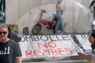 Barcelona - Soap bubbles against the UNVEX drone fair