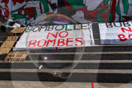 Barcelona - Soap bubbles against the UNVEX drone fair