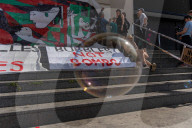 Barcelona - Soap bubbles against the UNVEX drone fair