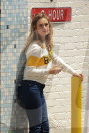 *EXCLUSIVE* Lily James is all smiles on set of "Swiped" at Pomona College