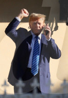 *EXCLUSIVE* Donald Trump waves to supporters leaving Beverly Hills estate for fundraiser