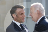 US President Joe Biden Is Welcoming By French President Emmanuel Macron  At The Presidential Elysee Palace In Paris