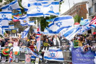 Enough Is Enough Pro Israeli counter protest facing a pro Palestine march through central London, UK.