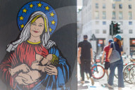 Europee 2024, A Milano spunta Santa Giorgia murale di Alexsandro Palombo