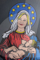 Europee 2024, A Milano spunta Santa Giorgia murale di Alexsandro Palombo