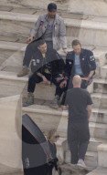 *EXCLUSIVE* Chris Martin and his bandmates pose during a shoot at the Odeon of Herodes Atticus in Athens