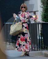 *EXCLUSIVE* Fashion Icon and Vogue Editor in Chief Anna Wintour Wears Floral Dress While Carrying Bottega Veneta Bag as She Steps Out for an Evening in NYC