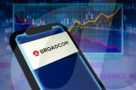 Broadcom Logo and Line Charts, Asuncion, Paraguay - 12 Jun 2024