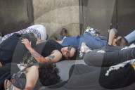 Bombing drill in solidarity with Palestine in Madrid, Spain - 15 Jun 2024