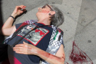 Bombing drill in solidarity with Palestine in Madrid, Spain - 15 Jun 2024