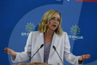 Prime Minister Giorgia Meloni speaks at the final press conference at the end of G7 summit, Italy - 15 Jun 2024