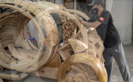 AI designed wooden time machine-like car