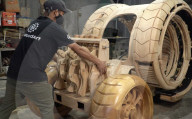AI designed wooden time machine-like car