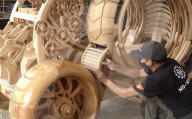 AI designed wooden time machine-like car