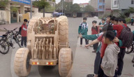 AI designed wooden time machine-like car