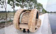 AI designed wooden time machine-like car