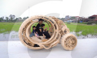 AI designed wooden time machine-like car