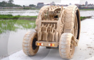 AI designed wooden time machine-like car