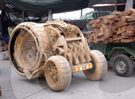 AI designed wooden time machine-like car