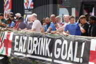 Fans watch Denmark v England at BOXPARK Croydon, UK.