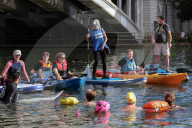 'Surfers Against Sewage' stage protest on the River Thames
