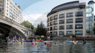 'Surfers Against Sewage' stage protest on the River Thames