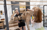 Life-size puppets of wild animals rehearse on the streets of London for the launch of The Herds  a new project from the team behind “Little Amal” at Wimbledon College of Arts, Wimbledon, London, UK.
