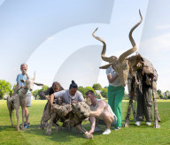 Life-size puppets of wild animals rehearse on the streets of London for the launch of The Herds  a new project from the team behind “Little Amal” at Wimbledon College of Arts, Wimbledon, London, UK.