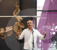 Life-size puppets of wild animals rehearse on the streets of London for the launch of The Herds  a new project from the team behind “Little Amal” at Wimbledon College of Arts, Wimbledon, London, UK.