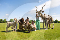 Life-size puppets of wild animals rehearse on the streets of London for the launch of The Herds  a new project from the team behind “Little Amal” at Wimbledon College of Arts, Wimbledon, London, UK.