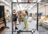 Life-size puppets of wild animals rehearse on the streets of London for the launch of The Herds  a new project from the team behind “Little Amal” at Wimbledon College of Arts, Wimbledon, London, UK.
