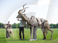 Life-size puppets of wild animals rehearse on the streets of London for the launch of The Herds  a new project from the team behind “Little Amal” at Wimbledon College of Arts, Wimbledon, London, UK.