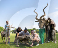 Life-size puppets of wild animals rehearse on the streets of London for the launch of The Herds  a new project from the team behind “Little Amal” at Wimbledon College of Arts, Wimbledon, London, UK.