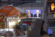 CNN Presidential Election Debate Seen on Screens in Times Square, New York, United States - 27 Jun 2024