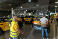 Protest of taxi drivers at Barcelona Airport