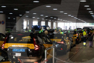 Protest of taxi drivers at Barcelona Airport