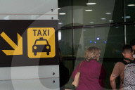 Protest of taxi drivers at Barcelona Airport