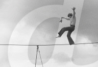 Philippe Petit on the tightrope