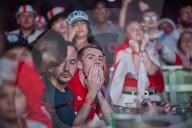 England fans watching England vs Spain Euro 2024 Final at the AO Arena fan-zone in Manchester UK