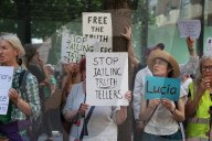 Protest outside London courthouse during sentencing of climate activists